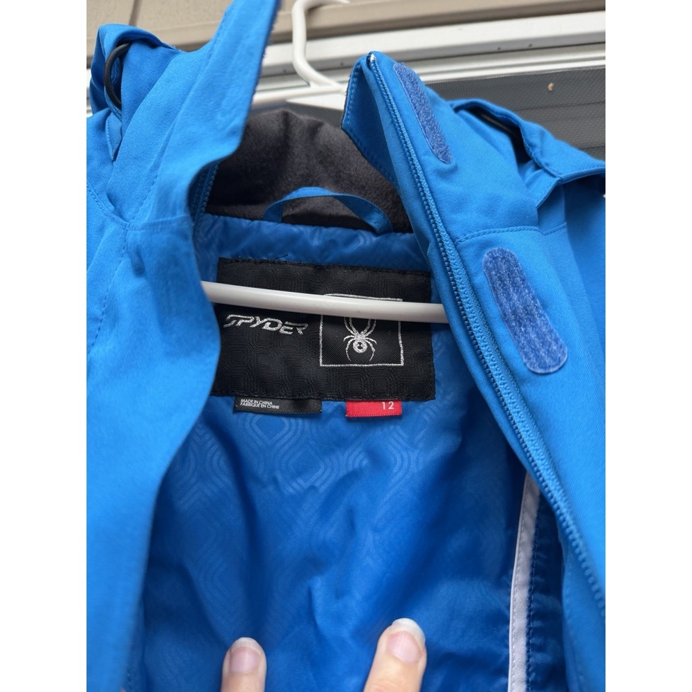 Spyder Ski Jacket Kids Size 12 blue Colorblock Hooded Insulated Coat - Picture 2 of 5